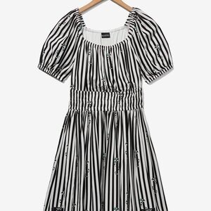 Her Universe Striped Black & White Beetlejuice Midi Dress